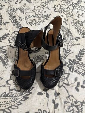 Ann Taylor Black Woven Ankle-Strap Women's Heels